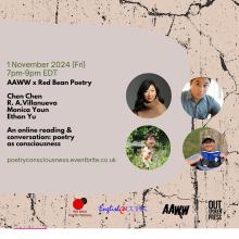 Poetry Readings, November 01, 2024, 11/01/2024, Poetry as Consciousness: 4 Poets Read (online)